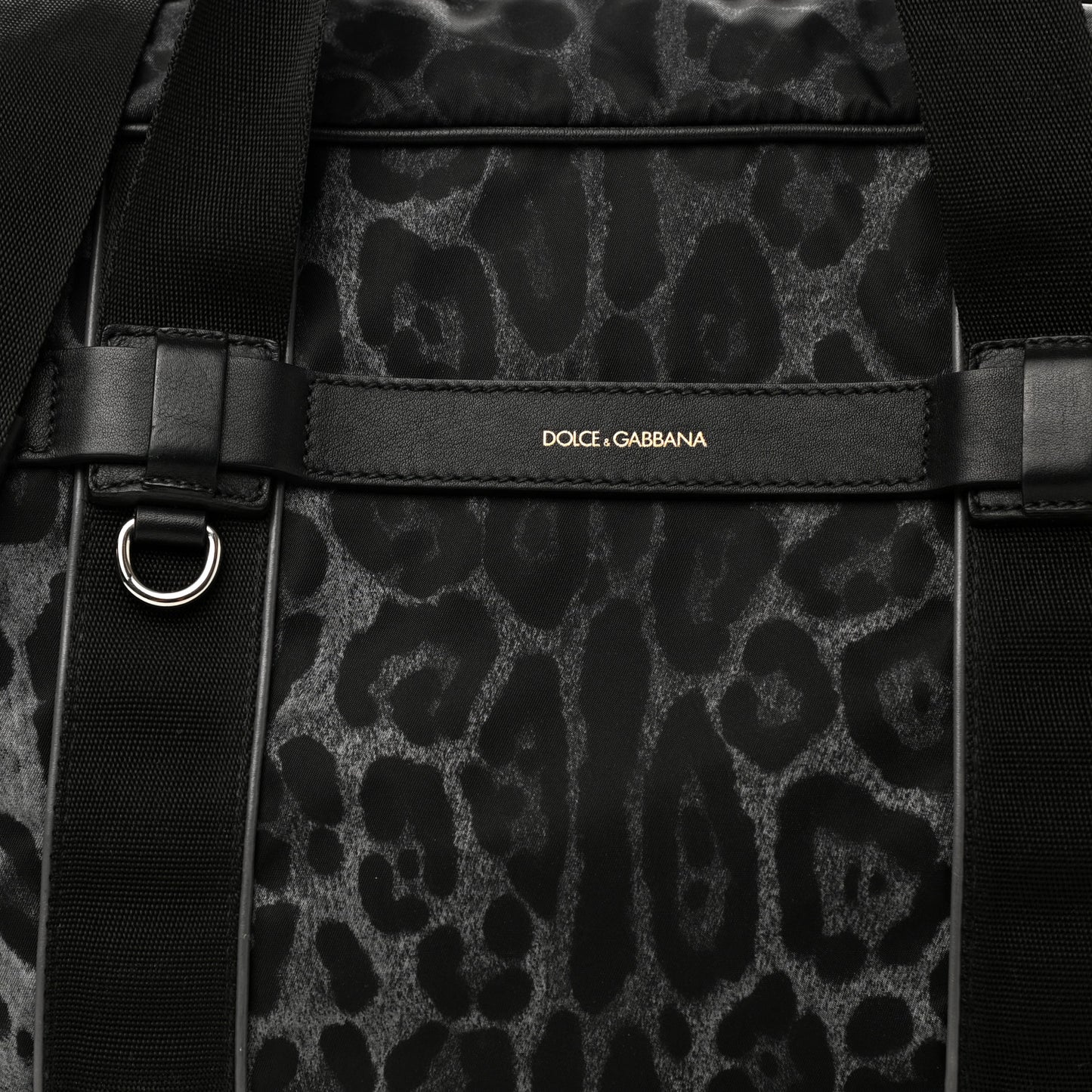Nylon Leopard Print Duffle Bag Grey Black