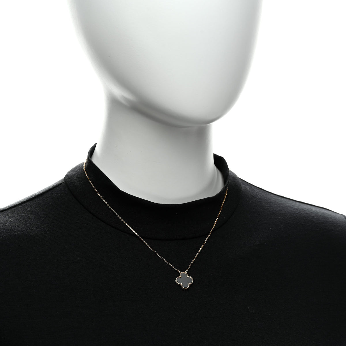 18K Yellow Gold Black Onyx Vintage Alhambra Pendant Necklace