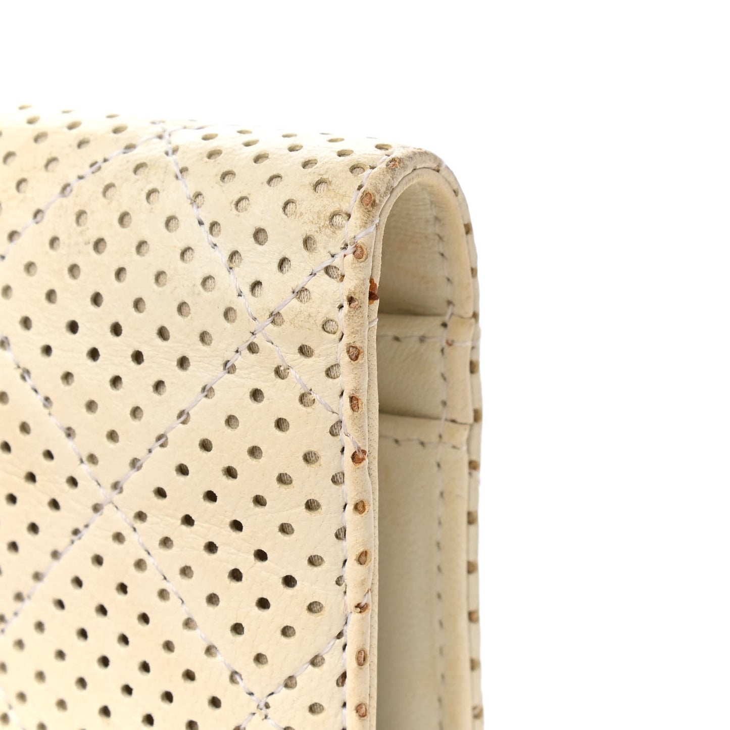 Lambskin Perforated Yen Wallet White