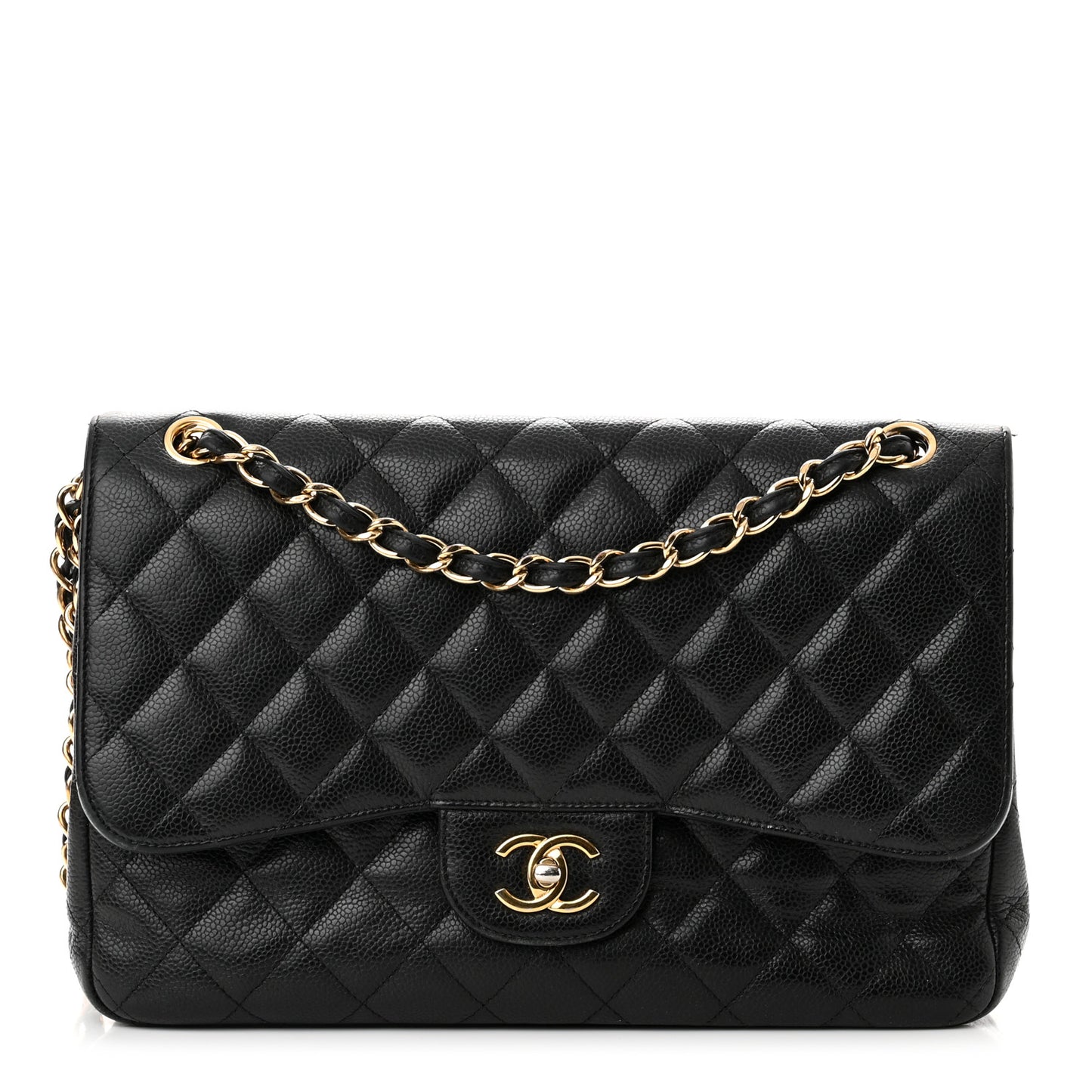 Caviar Quilted Jumbo Double Flap Black