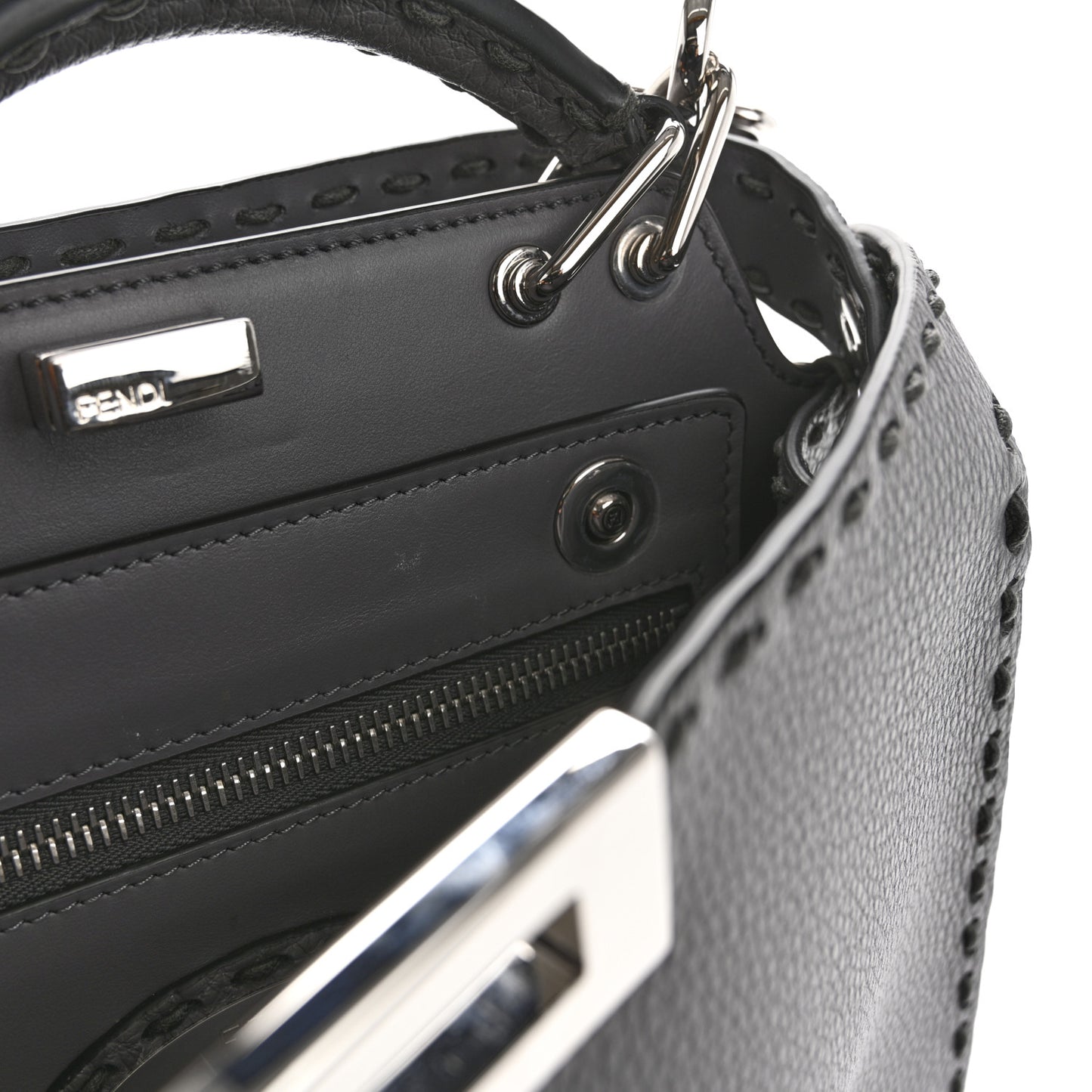 Cuoio Romano Selleria Macro Stitching Mini Peekaboo I SEE U Iconic Satchel Argento
