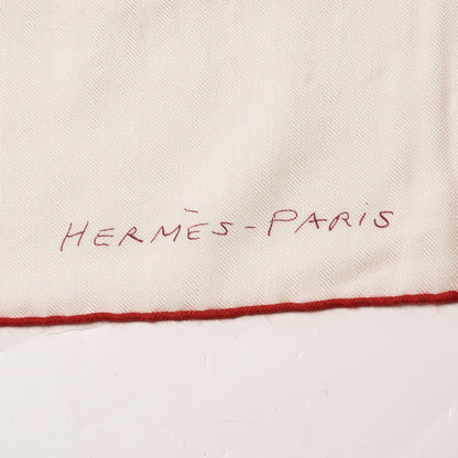 Hermes Cashmere Silk Une Rose Pour Alma Shawl 140 White Rouge Bordeaux 3 of 6