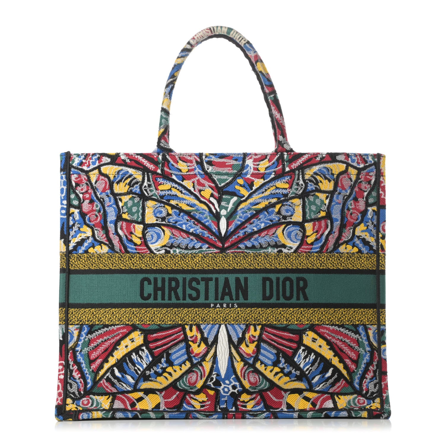 Christian Dior Canvas Embroidered Butterfly Book Tote Black Multicolor 1 of 12