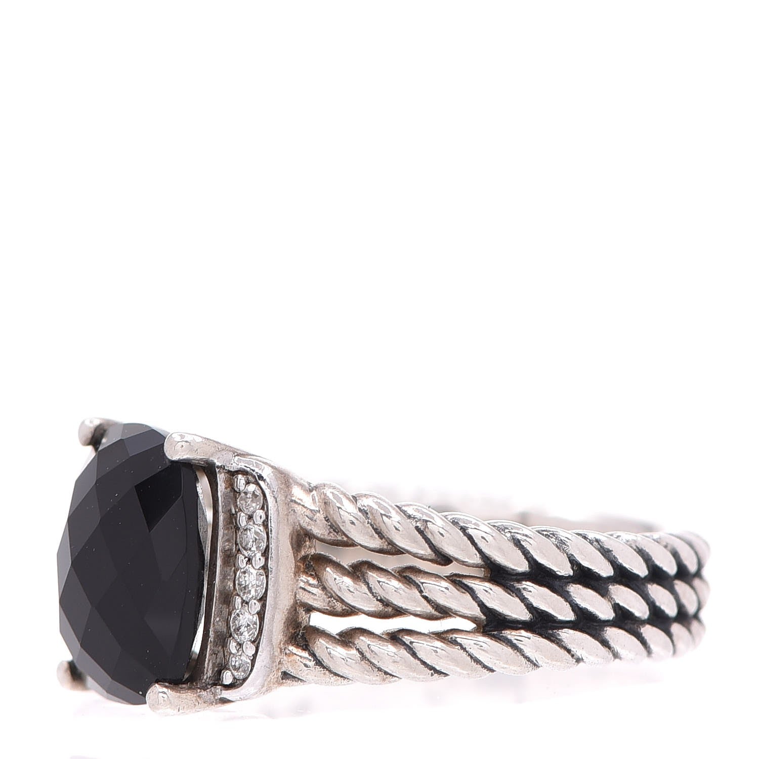David Yurman Sterling Silver Diamond Black Onyx 10mm Petite Wheaton Ring 54 7 3 of 5