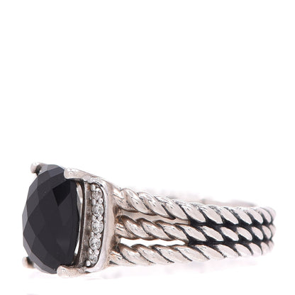 David Yurman Sterling Silver Diamond Black Onyx 10mm Petite Wheaton Ring 54 7 3 of 5