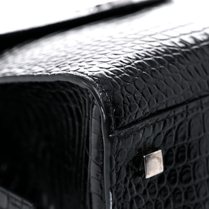 Saint Laurent Calfskin Crocodile Embossed Small Uptown Tote Black 8 of 23