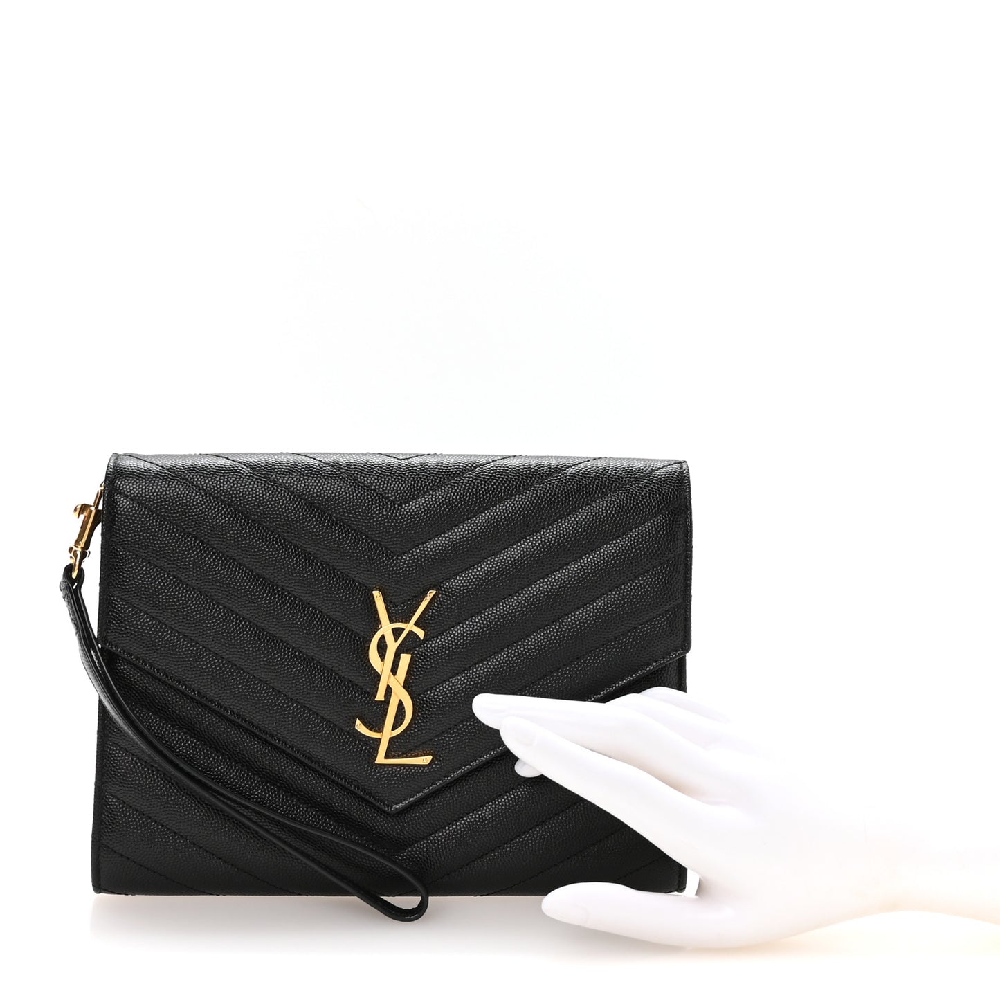 Grain De Poudre Matelasse Chevron Monogram Envelope Clutch Black