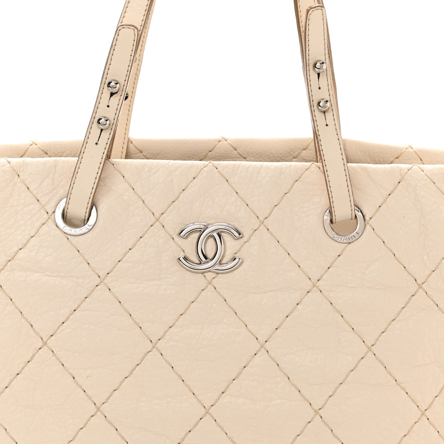 Glazed Calfskin Large On The Road Tote Beige Clair