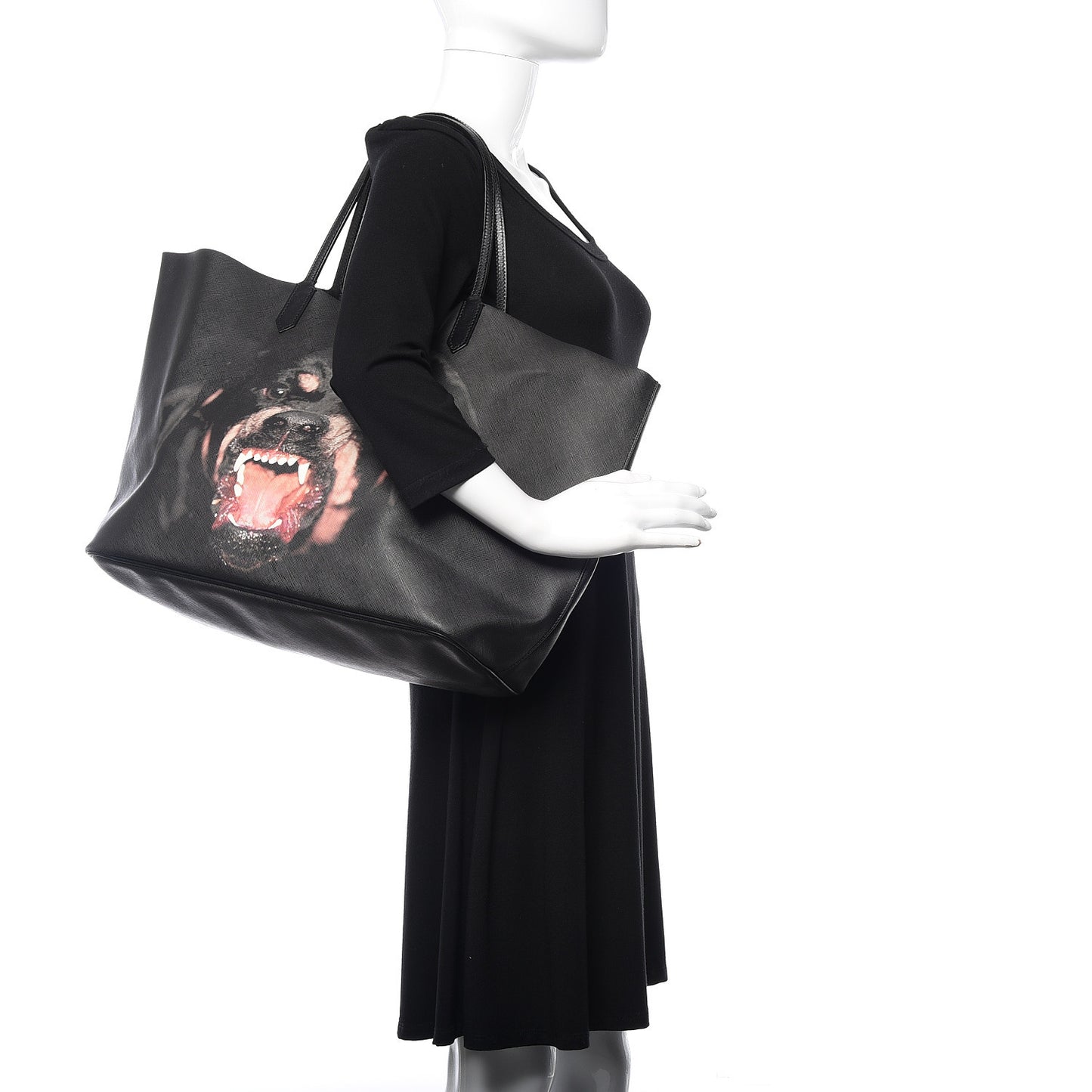 Textured Coated Canvas Rottweiler Pint Large Antigona Tote Black