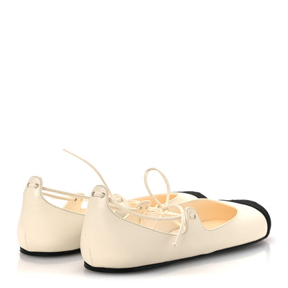 Chanel Lambskin Grosgrain Mary Jane Flats 38.5 Ivory Black 5 of 11