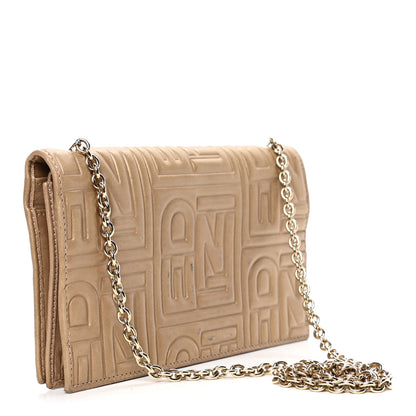 Fendi Metallic Nappa Logo Embossed Long Wallet On Chain Gold 2 of 6