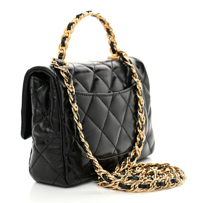 Chanel Shiny Lambskin Quilted Golden Links Top Handle Flap Black 3 of 10