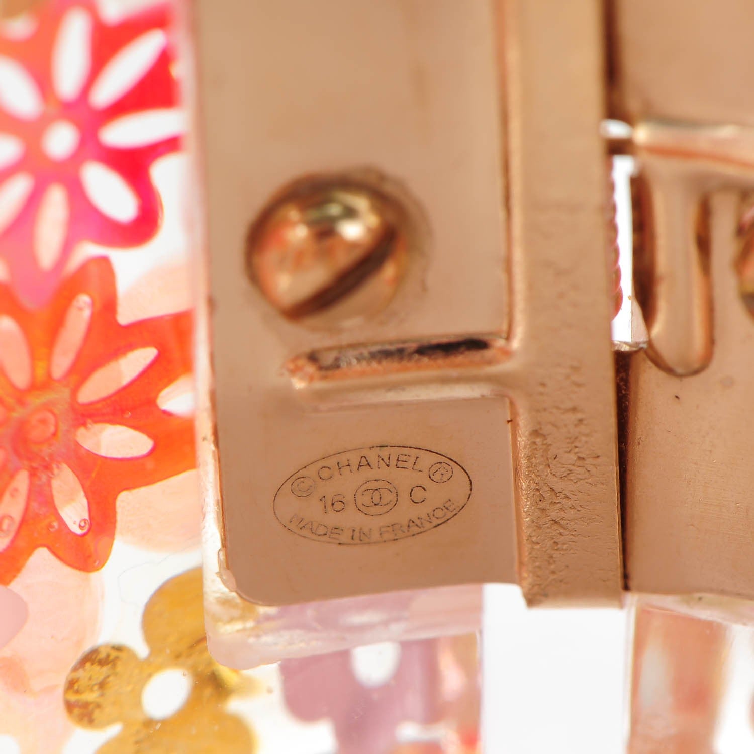Chanel Resin CC Camellia Floral Cuff Transparent Pink Gold 5 of 6
