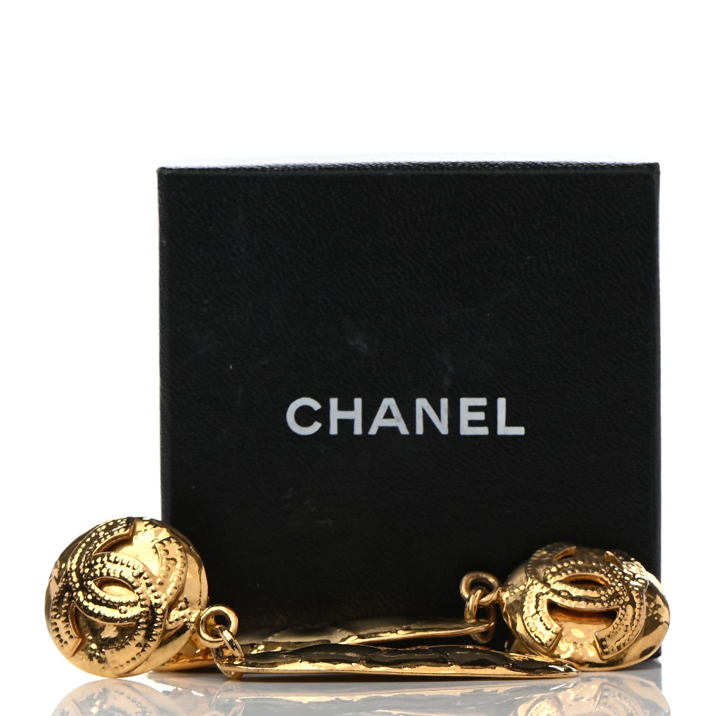 Metal CC Quilted Drop Clip On Earrings Gold