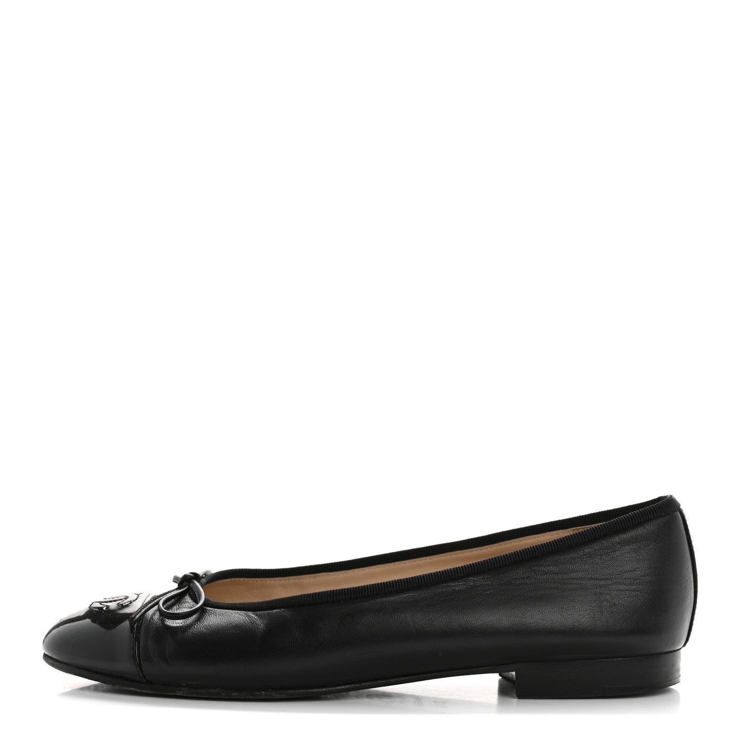 Chanel Lambskin Patent Cap Toe CC Ballerina Flats 37.5 Black 1 of 11