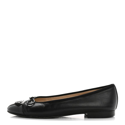 Chanel Lambskin Patent Cap Toe CC Ballerina Flats 37.5 Black 1 of 11
