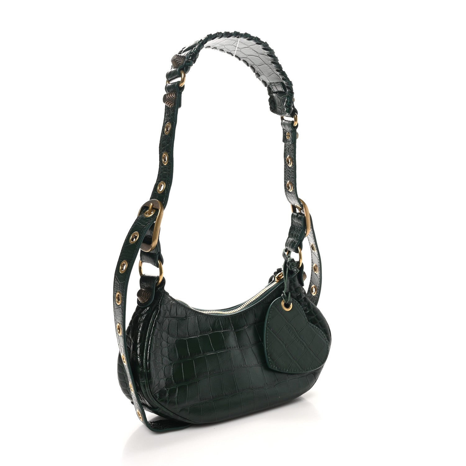 Balenciaga Extra Supple Calfskin Crocodile Embossed Le Cagole Shoulder Bag XS Forest Green 4 of 11