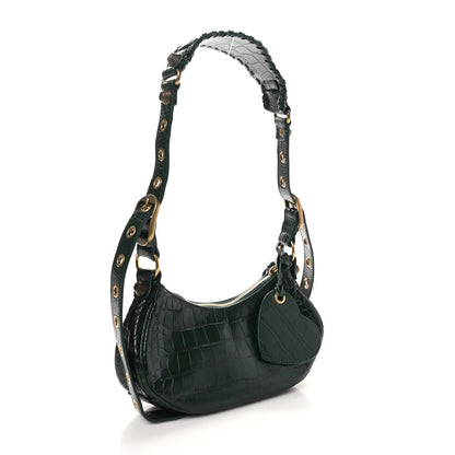 Balenciaga Extra Supple Calfskin Crocodile Embossed Le Cagole Shoulder Bag XS Forest Green 4 of 11