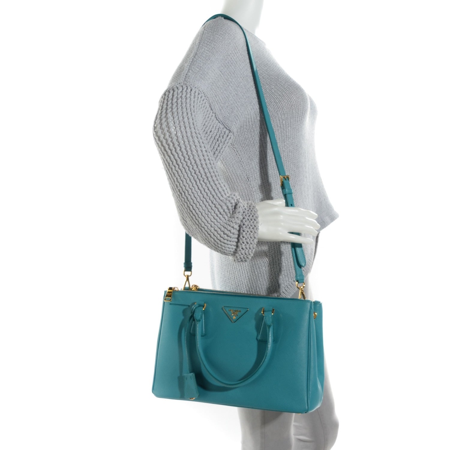 Prada Saffiano Galleria Small Double Zip Tote Turchese 2 of 8