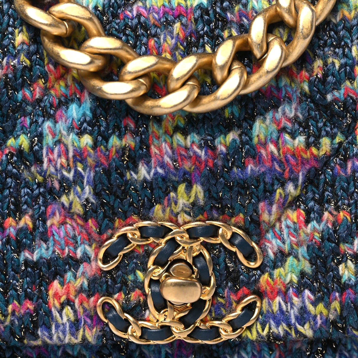 Chanel Tweed Quilted Medium Chanel 19 Flap Dark Multicolor 8 of 10