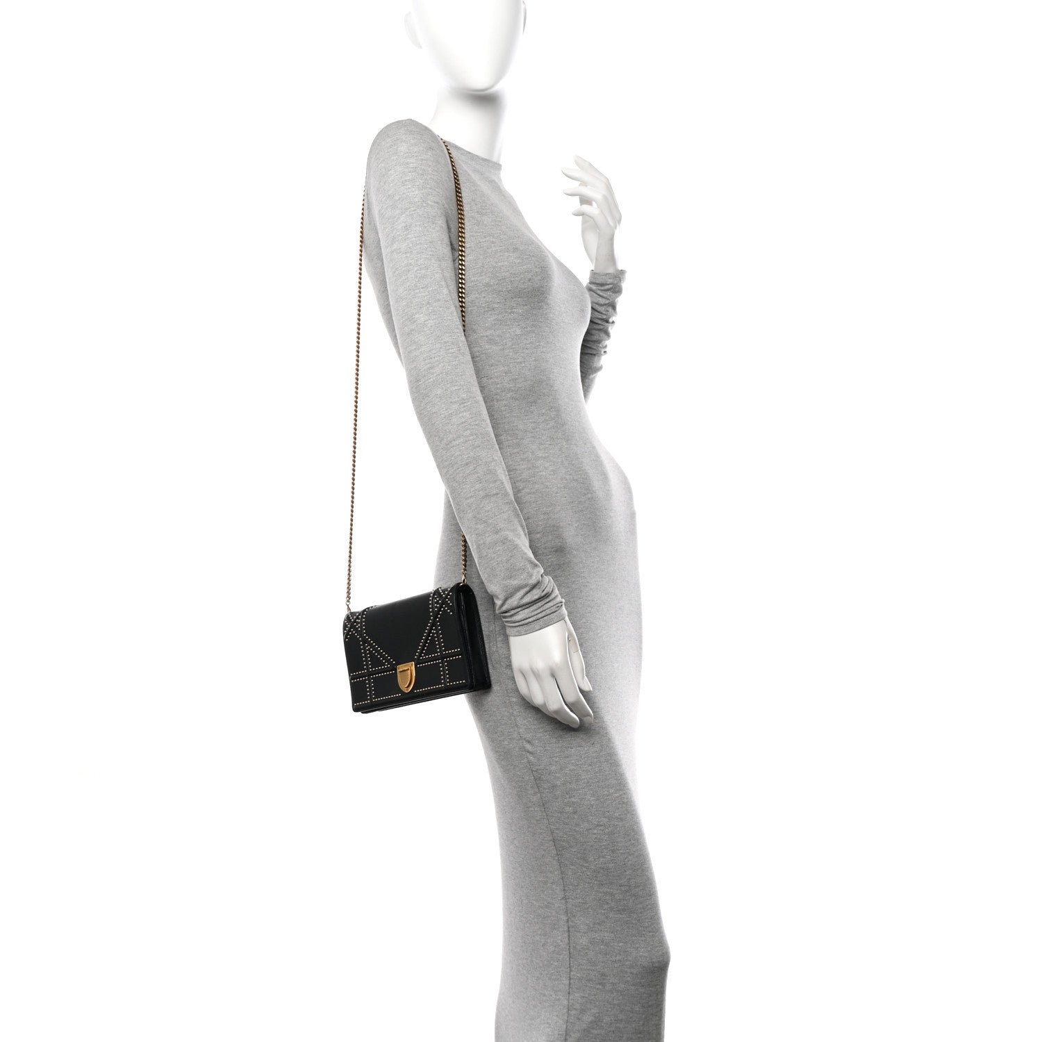 Christian Dior Calfskin Studded Diorama Wallet on Chain Pouch Black 3 of 10