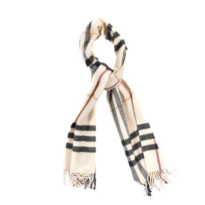 Burberry Cashmere Giant Check Fringe Scarf Ivory 1 of 4