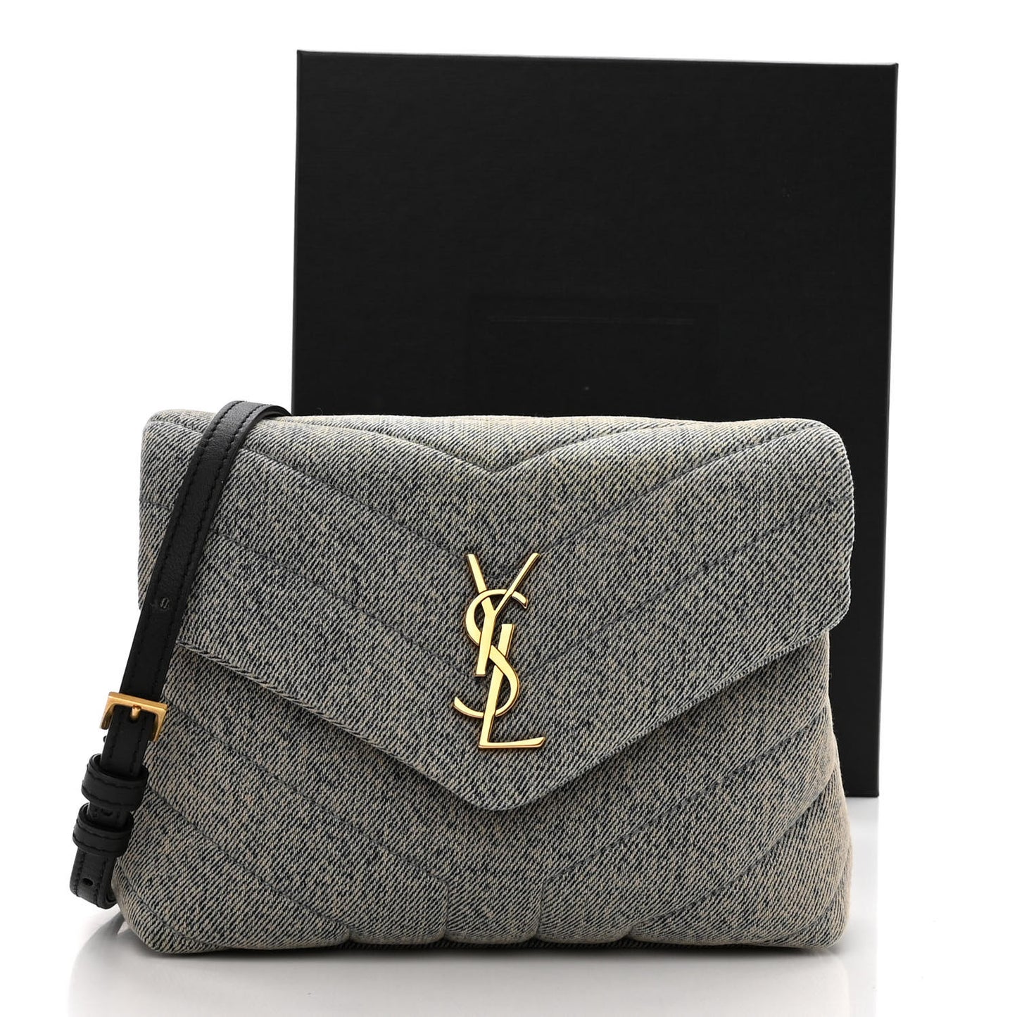 Denim Y Quilted Monogram Toy Loulou Crossbody Bag Grey