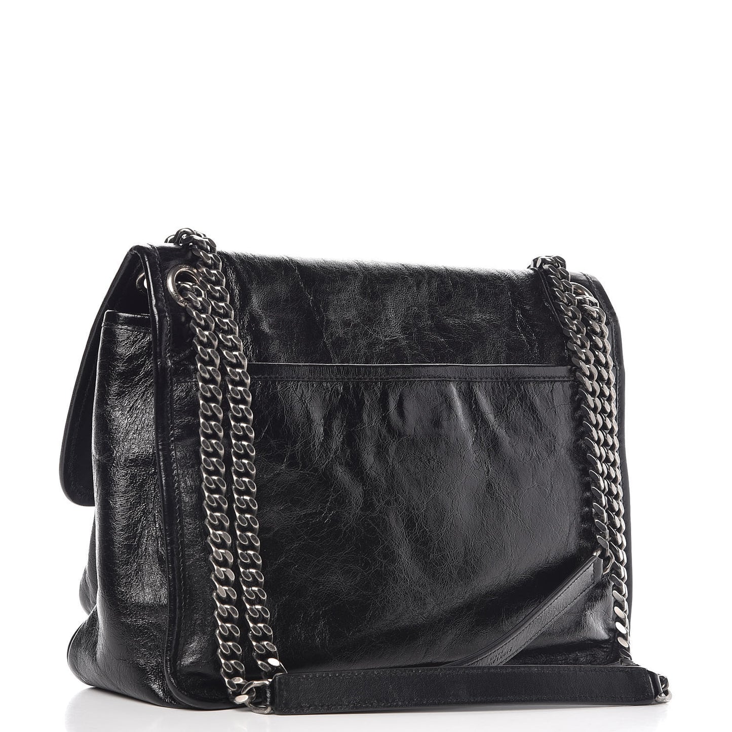 Crinkled Calfskin Matelasse Monogram Medium Niki Chain Satchel Black