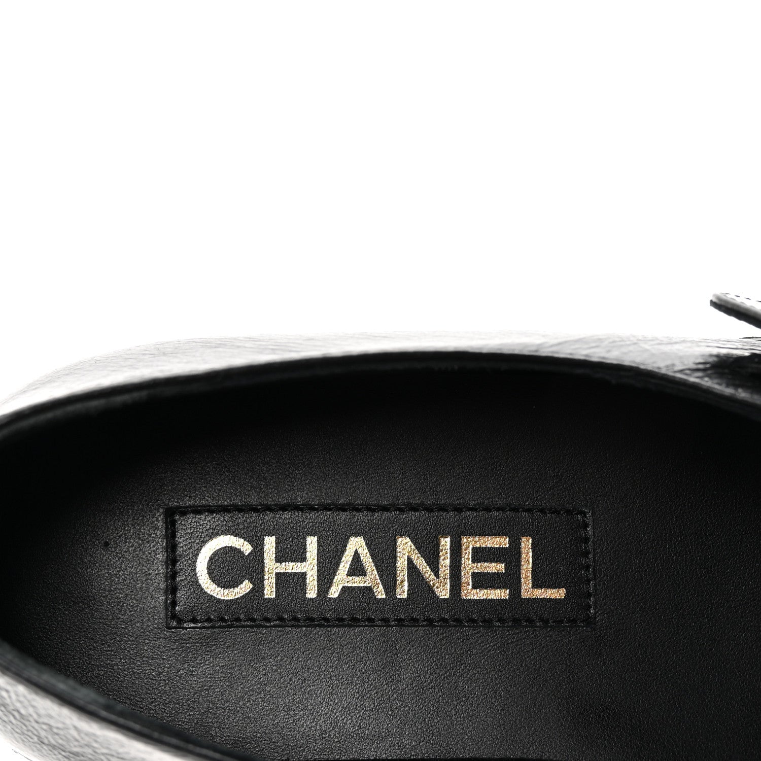 Chanel Crumpled Lambskin Cap Toe Chain CC Turnlock Mary Jane Flats 37 Black 8 of 9