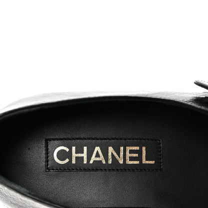 Chanel Crumpled Lambskin Cap Toe Chain CC Turnlock Mary Jane Flats 37 Black 8 of 9