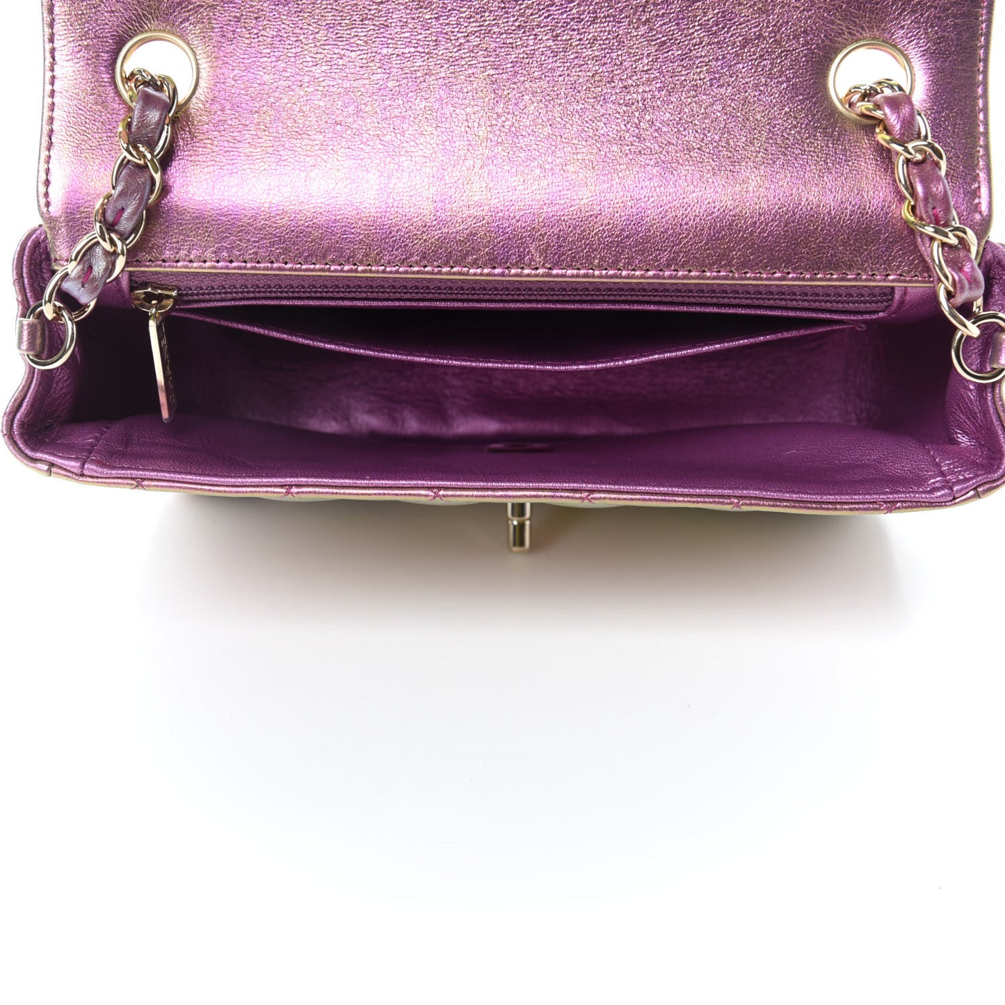 Iridescent Lambskin Quilted Mini Rectangular Flap Purple