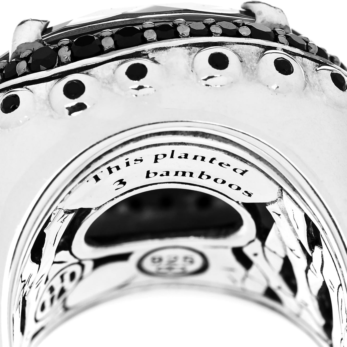 Sterling Silver Hematite Quartz Spinel Batu Bamboo Ring 54 6.75