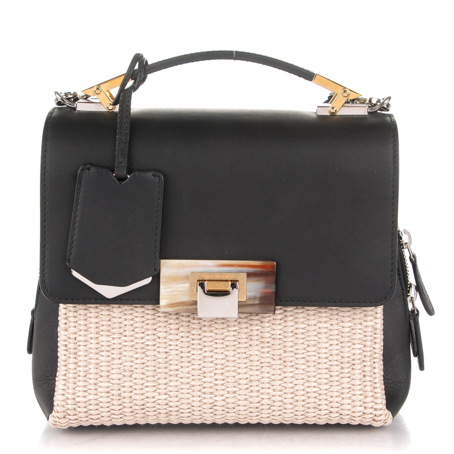 Raffia Calfskin Le Dix Mini Soft Cartable Crossbody Bag Black
