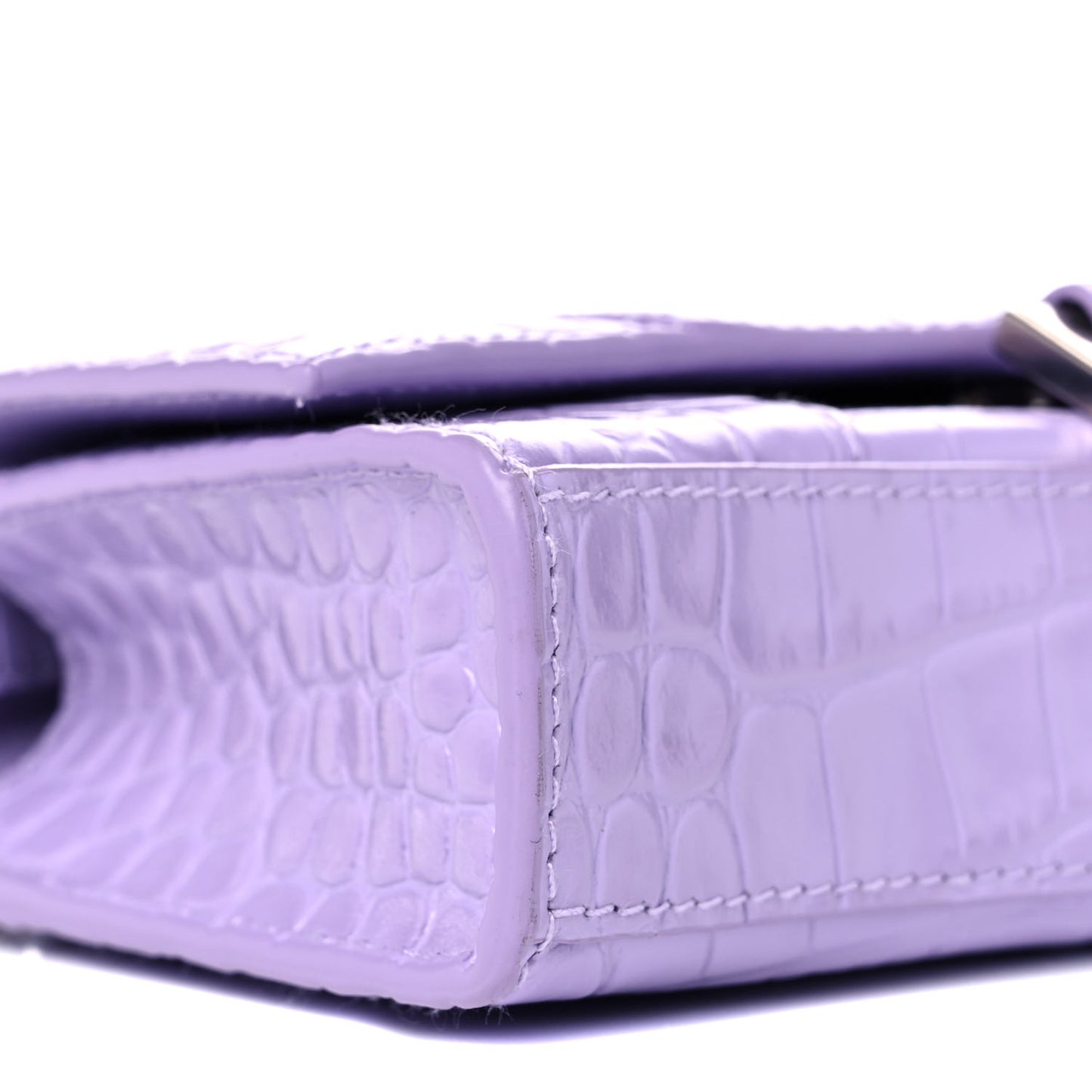 Shiny Calfskin Crocodile Embossed Hourglass Chain Bag Lilac