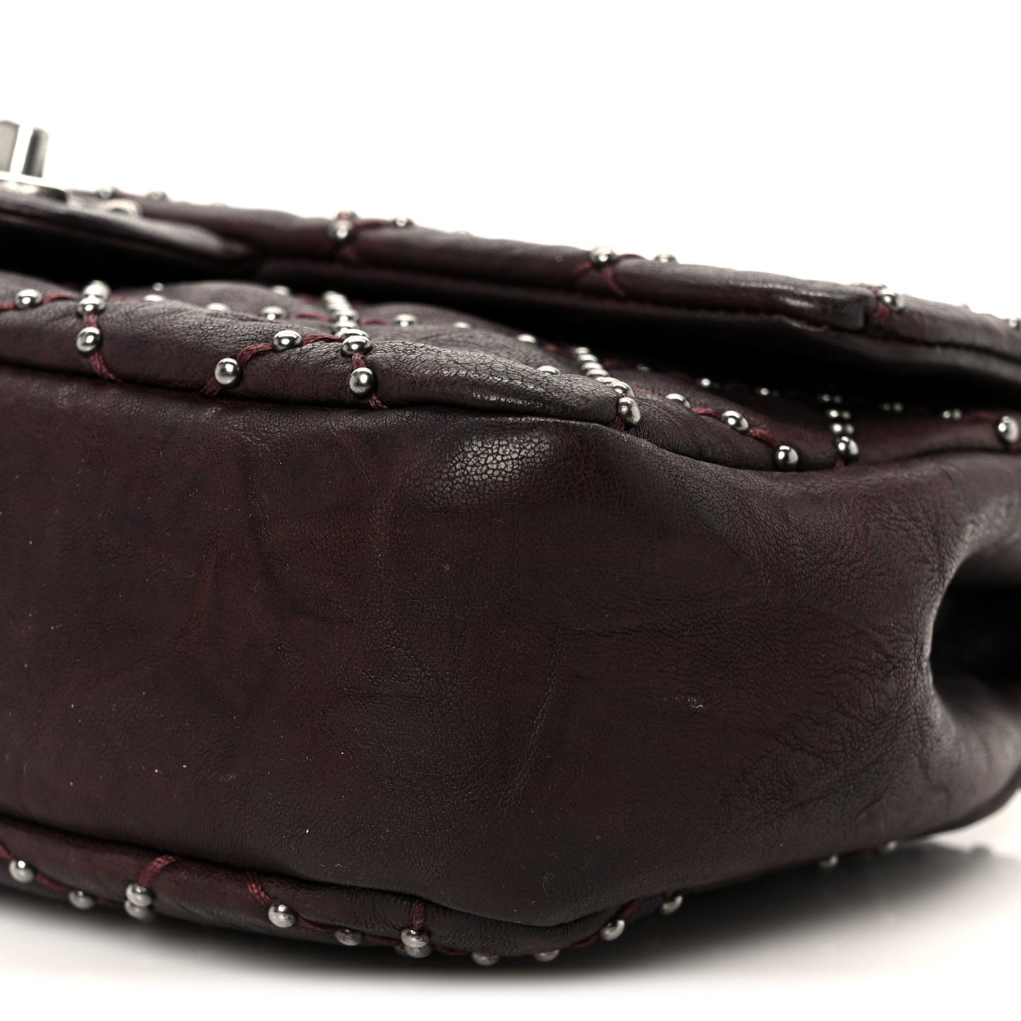 Washed Lambskin Studded Metal Beauty Flap Burgundy