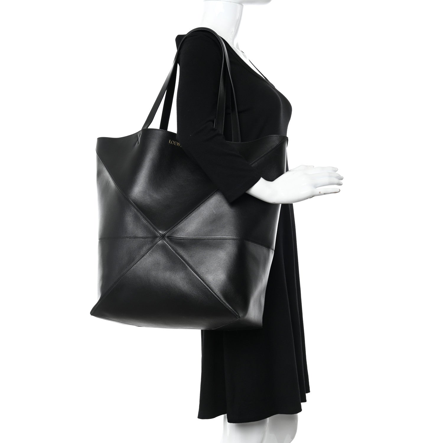 Loewe Shiny Calfskin Large Puzzle Fold Tote Black 2 of 8