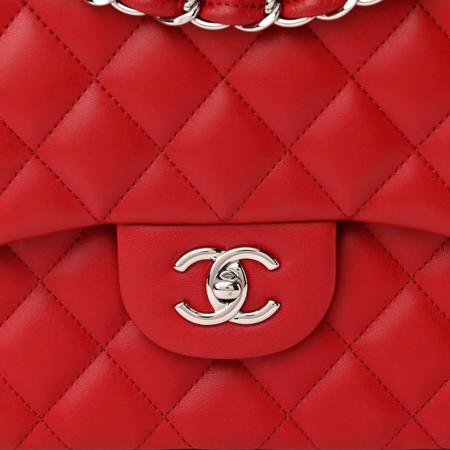 Lambskin Quilted Jumbo Double Flap Red