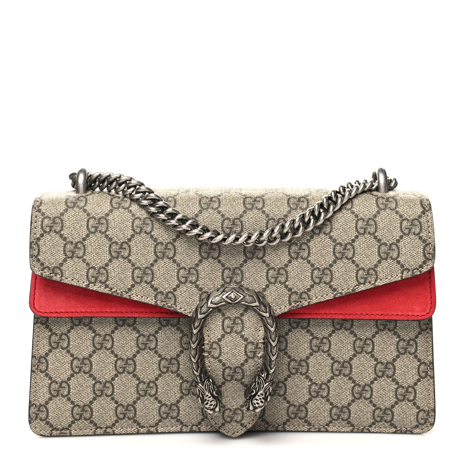 Gucci GG Supreme Monogram Suede Small Dionysus Shoulder Bag Beige Ebony Vulcanic Red 1 of 11