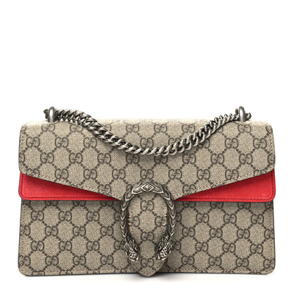 Gucci GG Supreme Monogram Suede Small Dionysus Shoulder Bag Beige Ebony Vulcanic Red 1 of 11