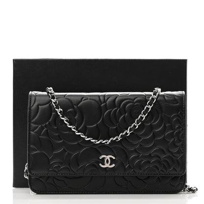 Chanel Lambskin Camellia Embossed Wallet on Chain WOC Black 12 of 12
