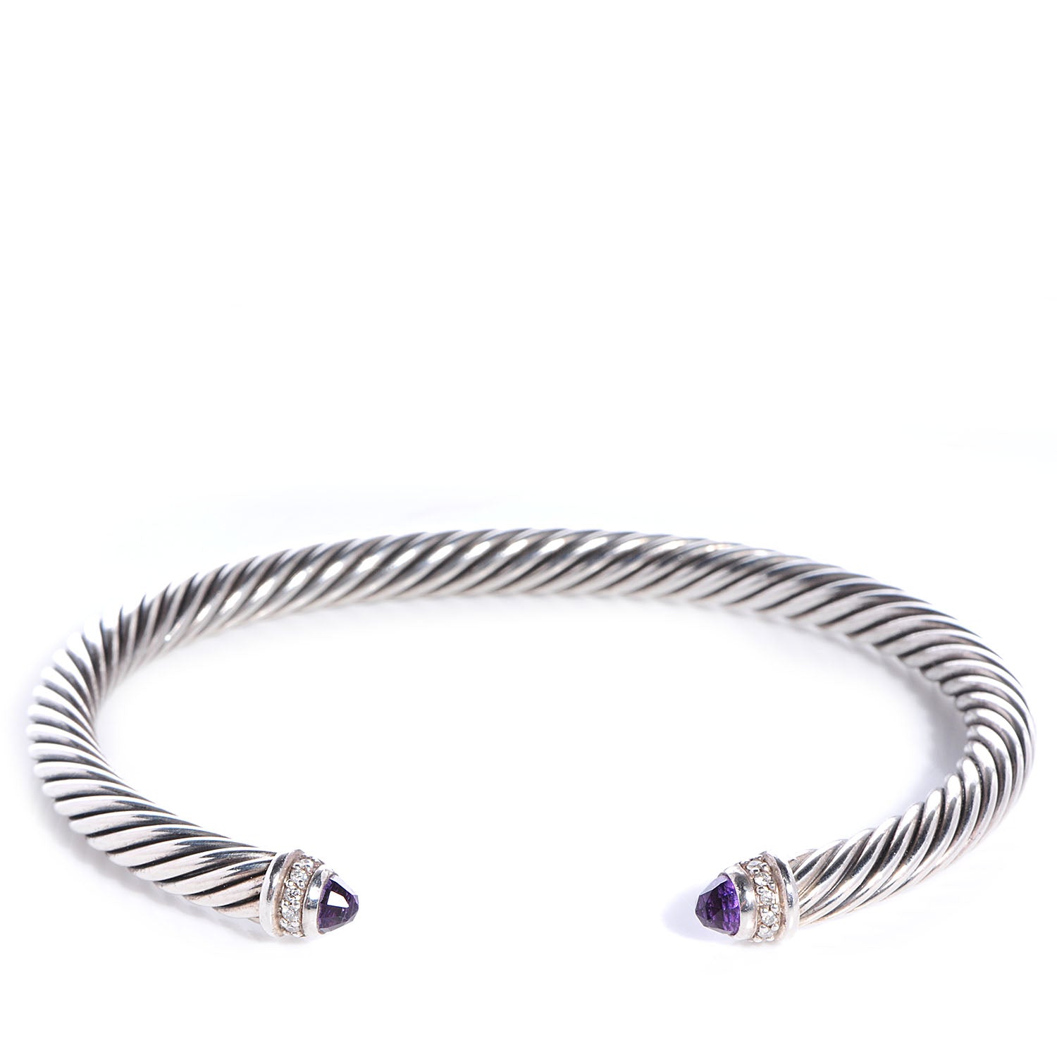 David Yurman Sterling Silver Diamond Amethyst 5mm Cable Classics Bracelet 1 of 6