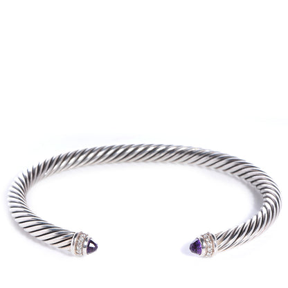 David Yurman Sterling Silver Diamond Amethyst 5mm Cable Classics Bracelet 1 of 6