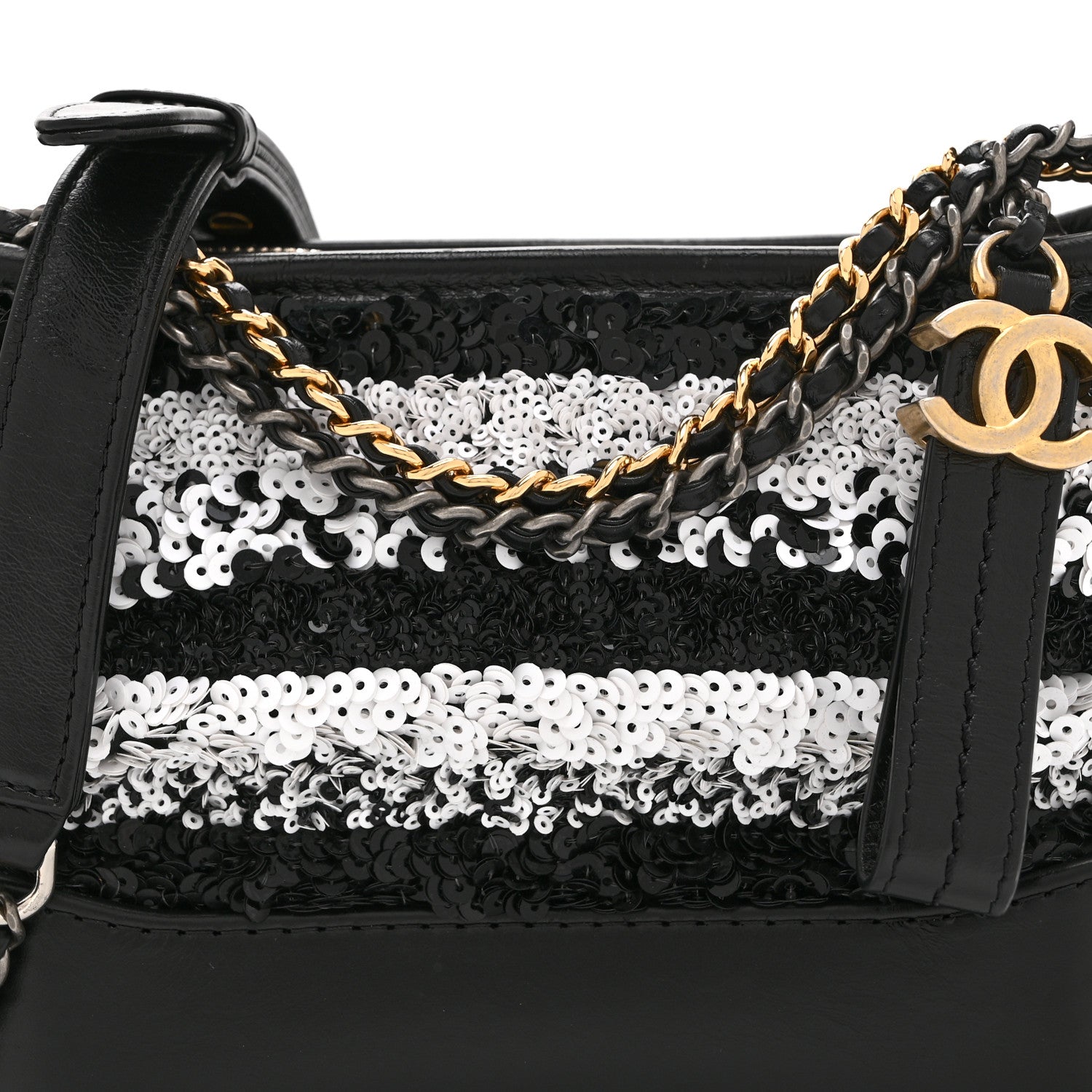Chanel Sequin Calfskin Small Gabrielle Hobo Black White 8 of 10