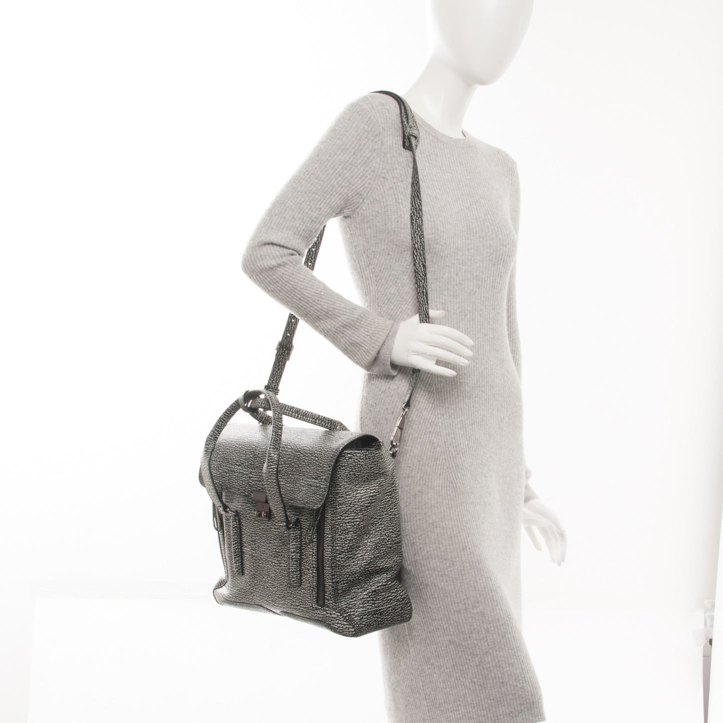 3.1 Textured Calfskin Large Pashli Satchel Black Cream