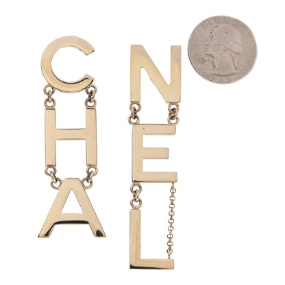 Chanel Metal Cha-Nel Logo Drop Earrings Gold 2 of 5