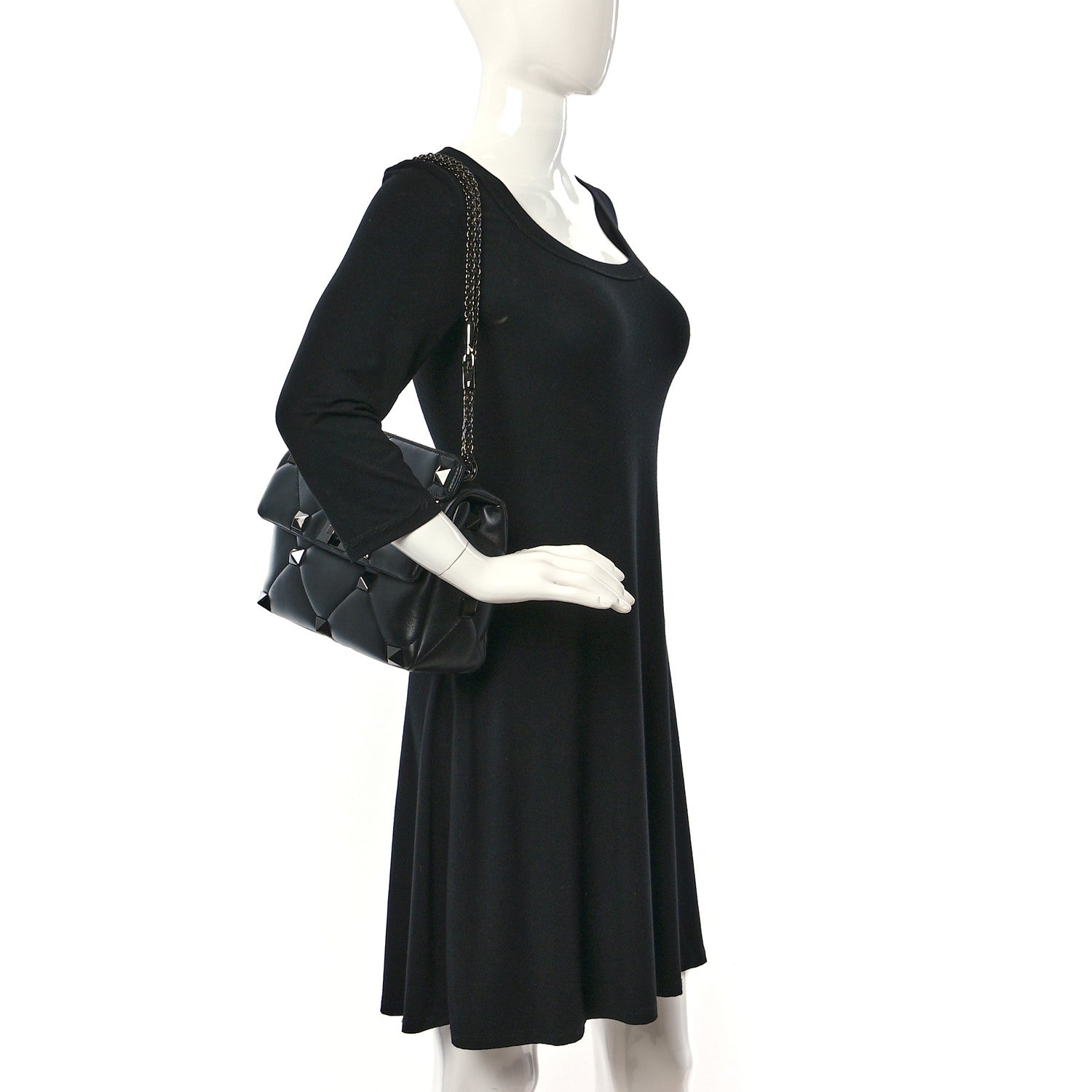 Valentino Garavani Nappa Monochrome Large Roman Stud Shoulder Bag Black 2 of 8
