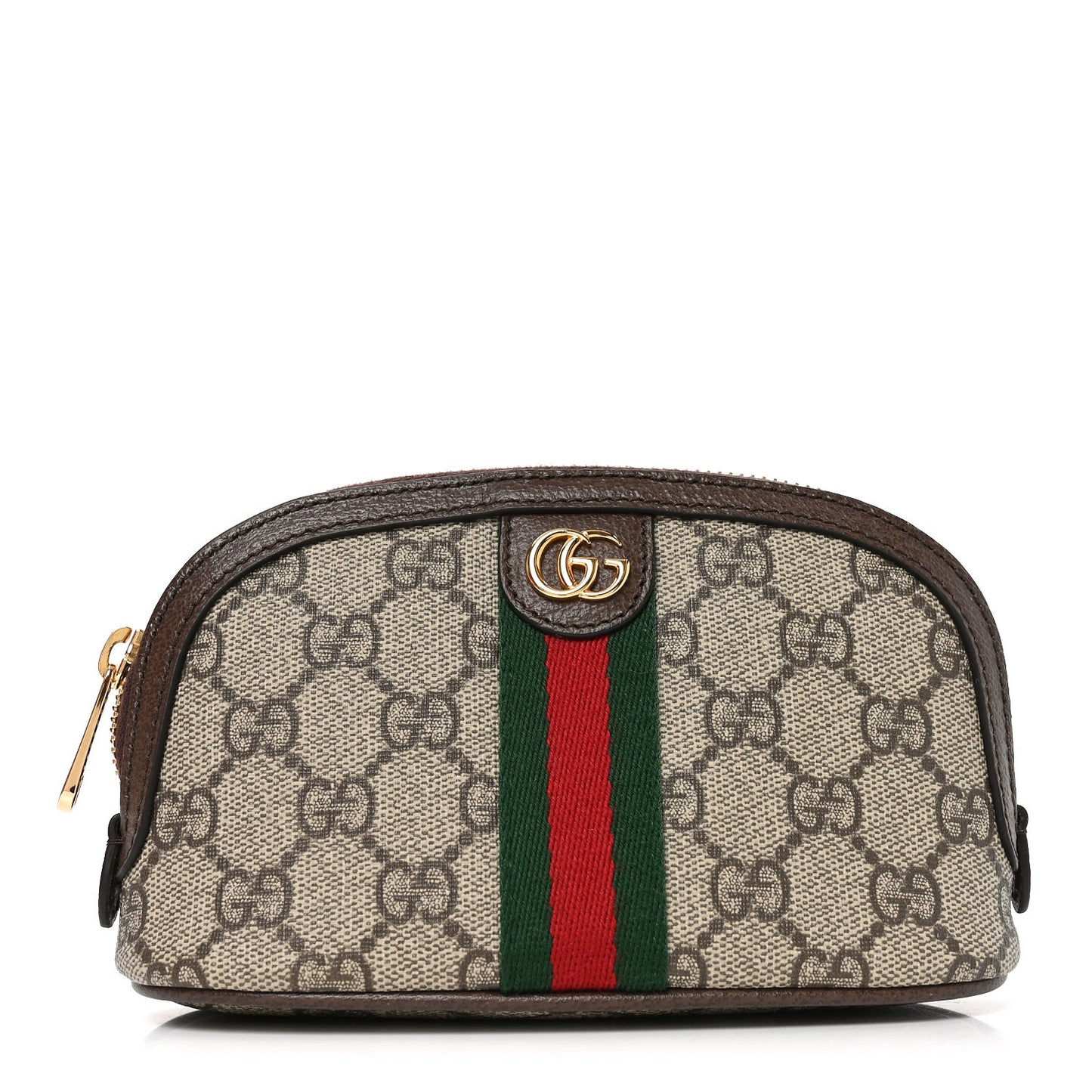 GG Supreme Monogram Textured Calfskin Web Medium Ophidia Cosmetic Case Beige Ebony New Acero