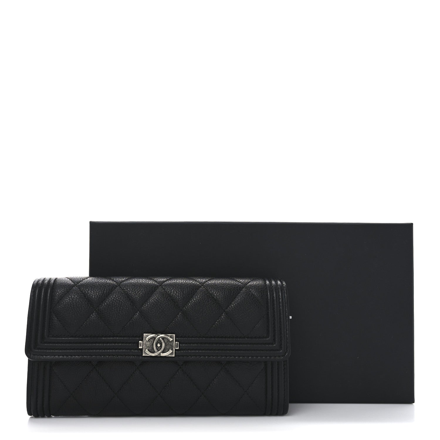 Chanel Caviar Quilted Large Boy Gusset Flap Wallet Black 10 of 10