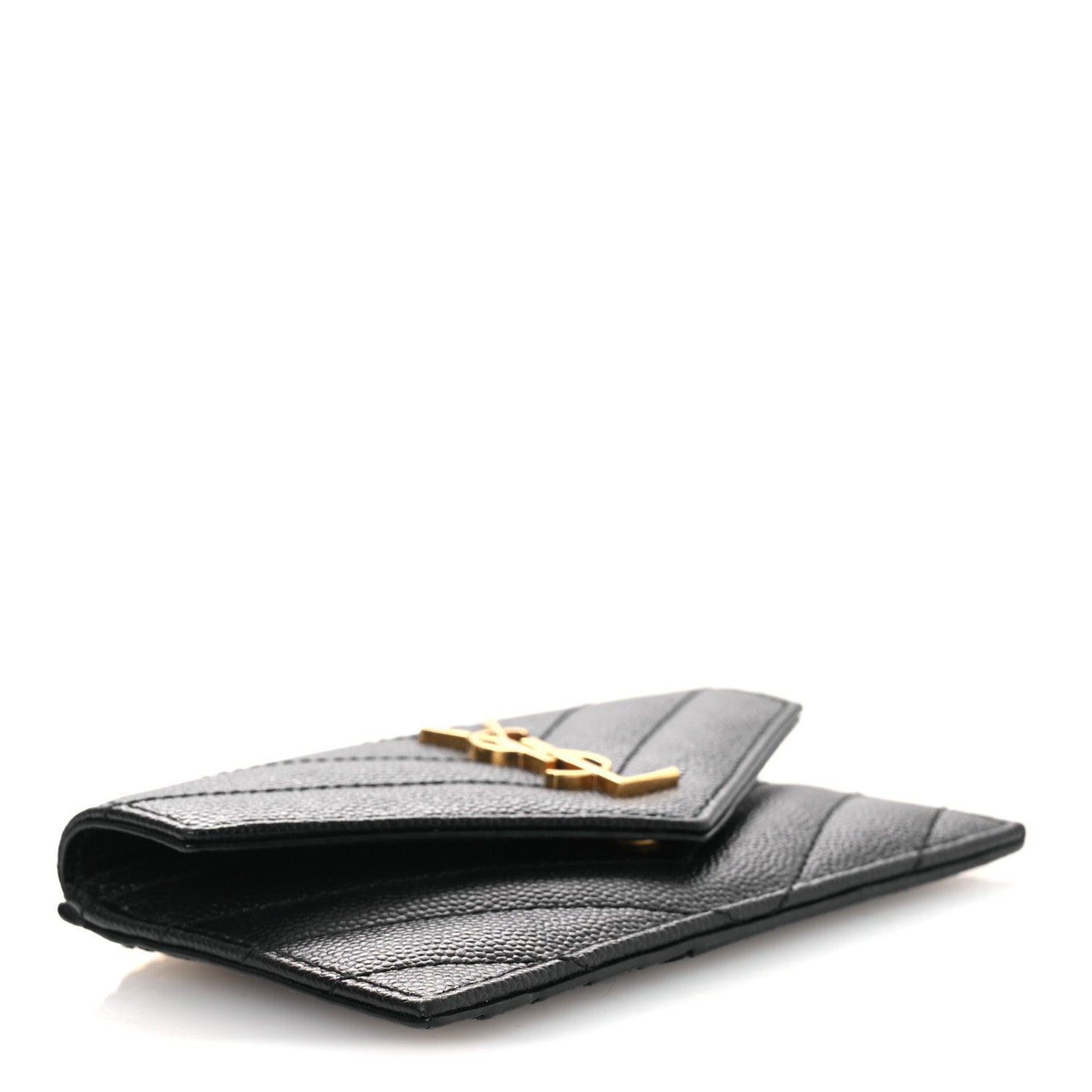 Saint Laurent Grain De Poudre Matelasse Chevron Monogram Compact Wallet Black 4 of 9