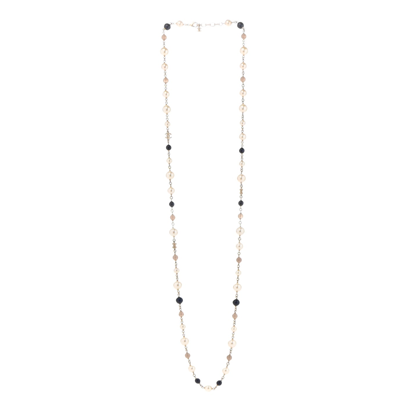 Pearl Bead Enamel CC Long Necklace Navy Gold